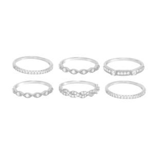NEW ALLYANNA GIFTS women's 6 band cubic zirconia stackable ring set in silver